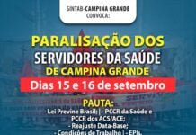 Servidores da Saúde de Campina param atividades nestas quarta e quinta-feira