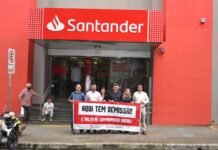 Sindicato protesta contra o Santander em Dia Nacional de Luta em Defesa do Emprego e por Direitos