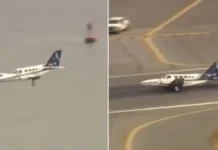 Avião sofre falha e pousa com apenas uma roda nos EUA